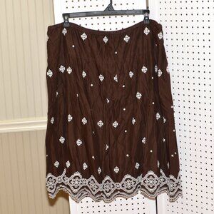Plus Size 22W Dressbarn Brown Embroidered Full A-Line Country Style Skirt